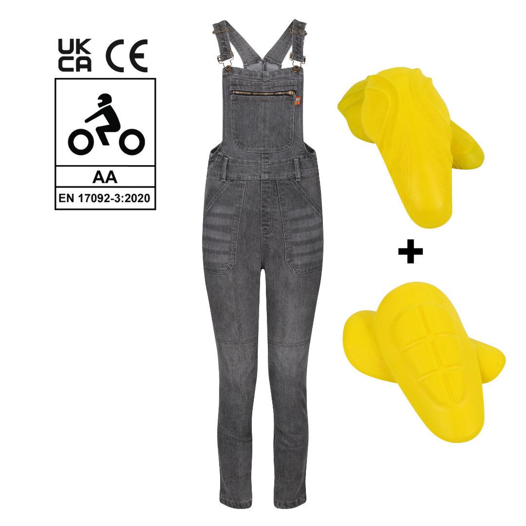 MotoGirl Daisy Dungarees Grey