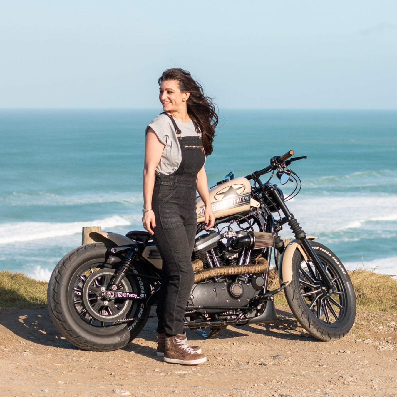 MotoGirl Daisy Dungarees Black