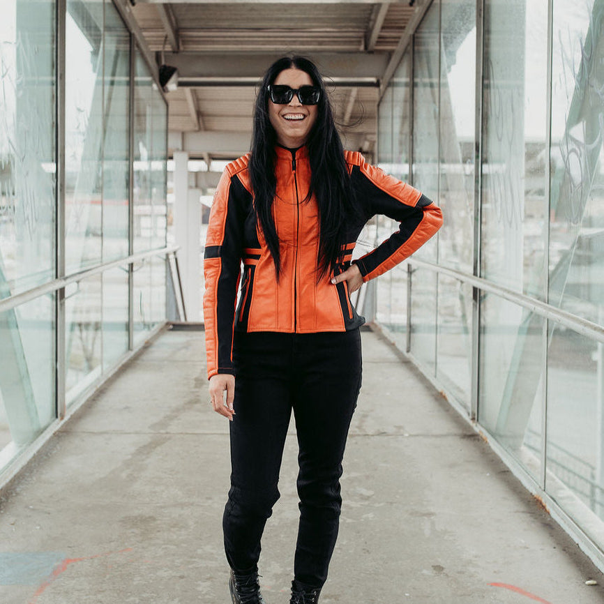 MotoGirl Amelia Leather Jacket Orange
