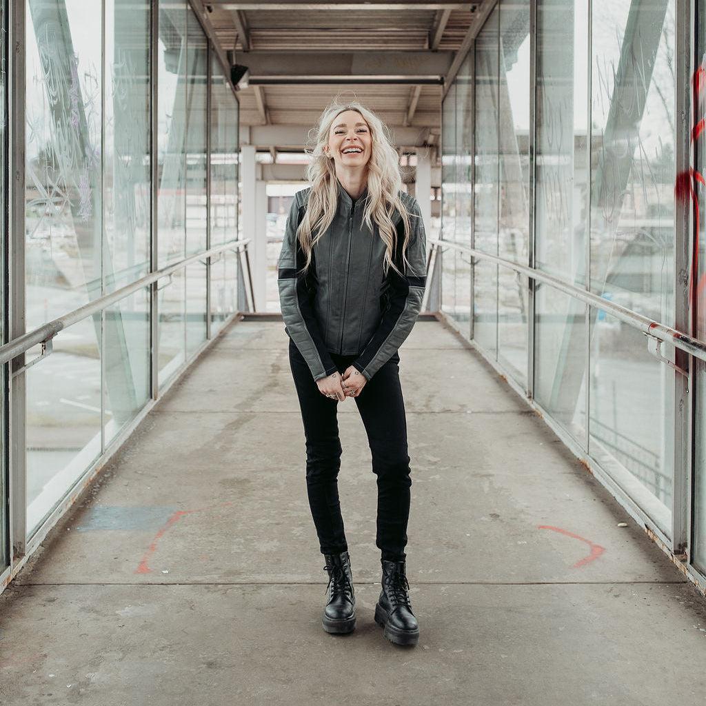 MotoGirl Amelia Leather Jacket Grey