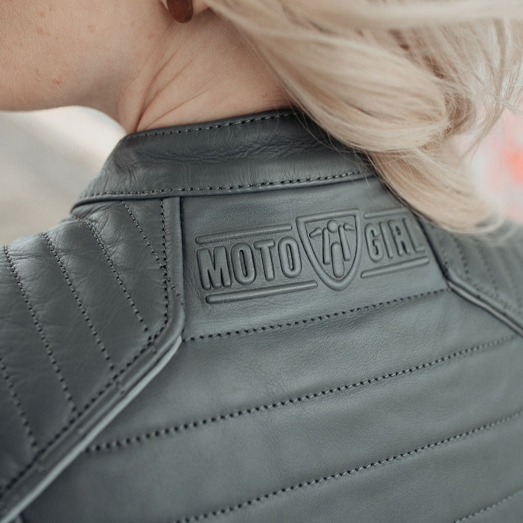 MotoGirl Amelia Leather Jacket Grey