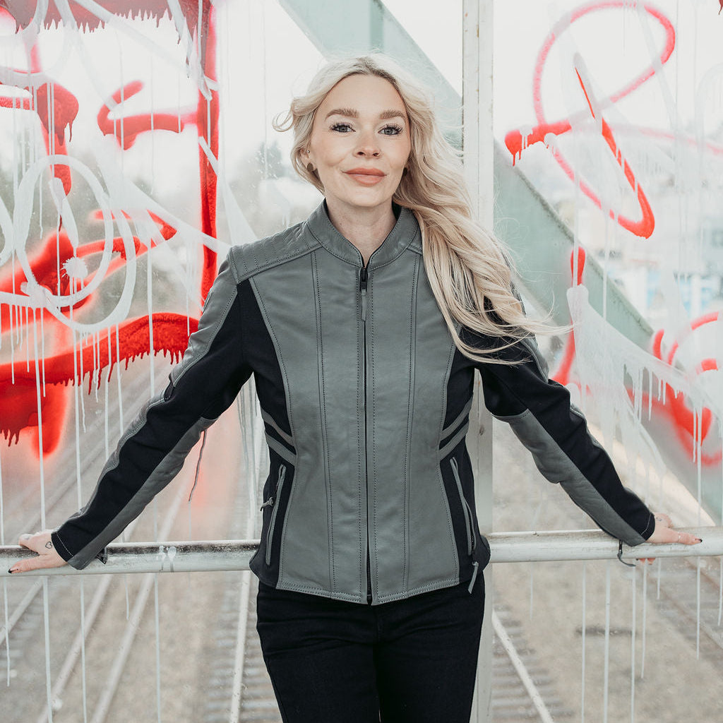 MotoGirl Amelia Leather Jacket Grey