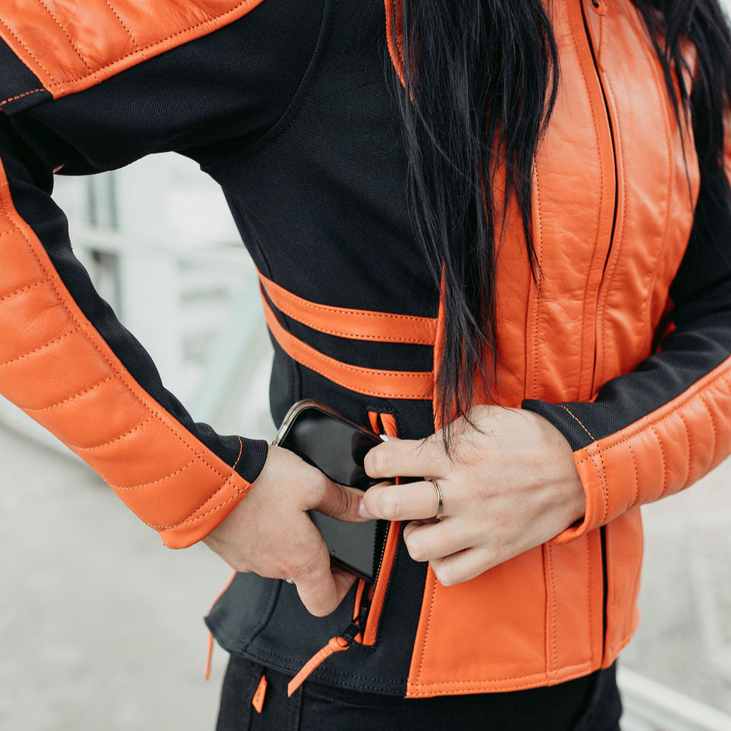 MotoGirl Amelia Leather Jacket Orange