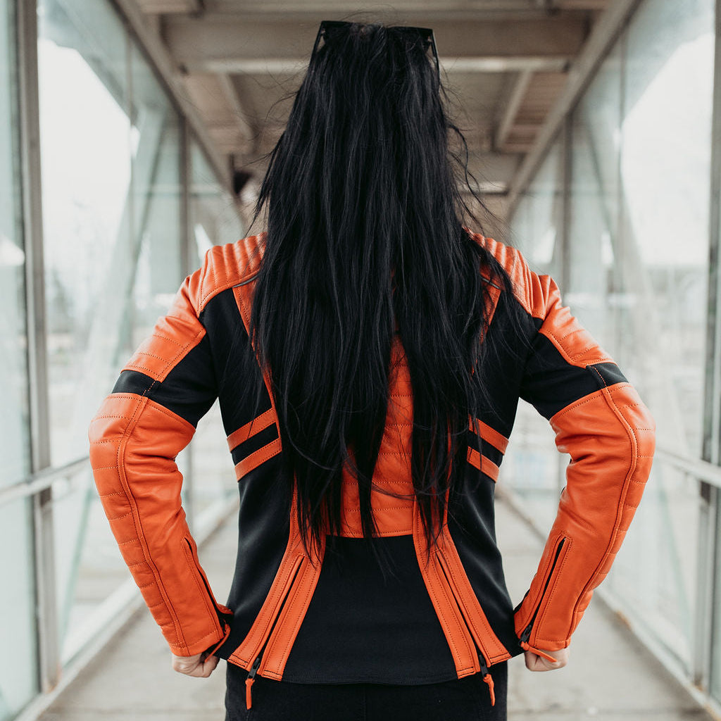 MotoGirl Amelia Leather Jacket Orange