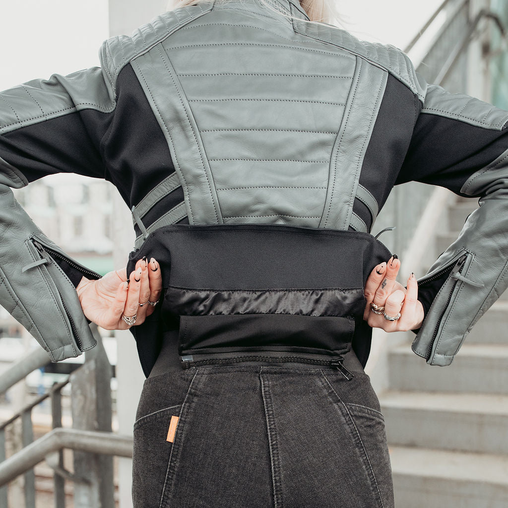 MotoGirl Amelia Leather Jacket Grey