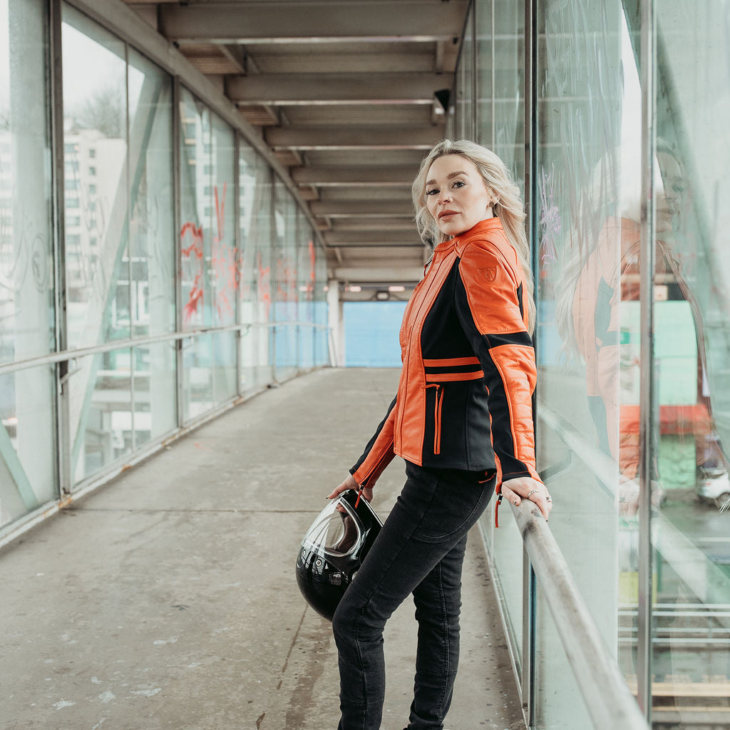 MotoGirl Amelia Leather Jacket Orange