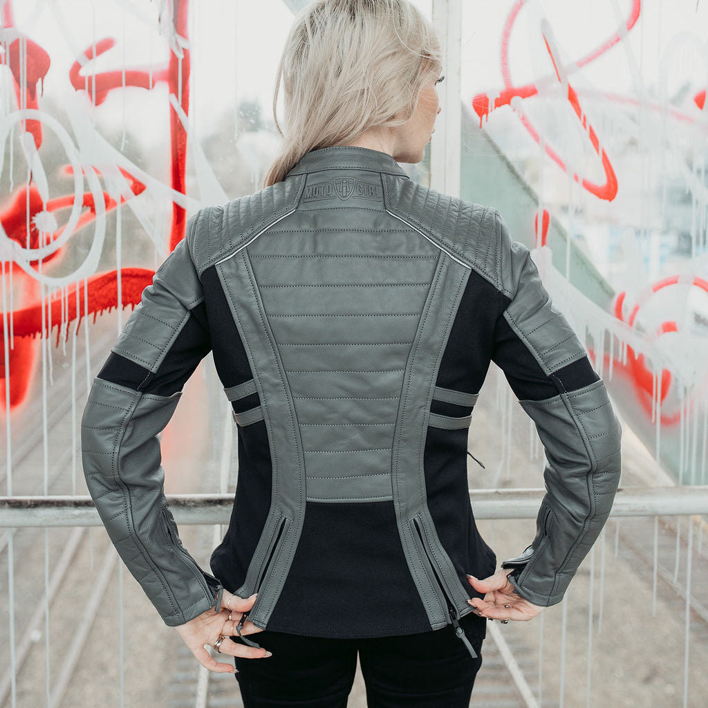 MotoGirl Amelia Leather Jacket Grey