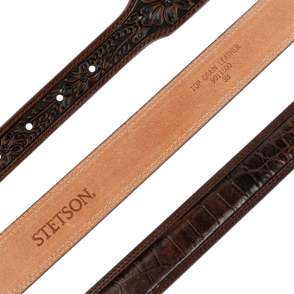 Stetson Crocodile Print Tooled Leather Belt