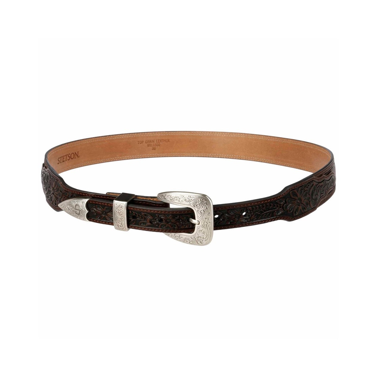 Stetson Crocodile Print Tooled Leather Belt