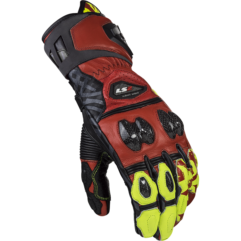 LS2 Feng Racing Gloves Red/High Visibility Yellow