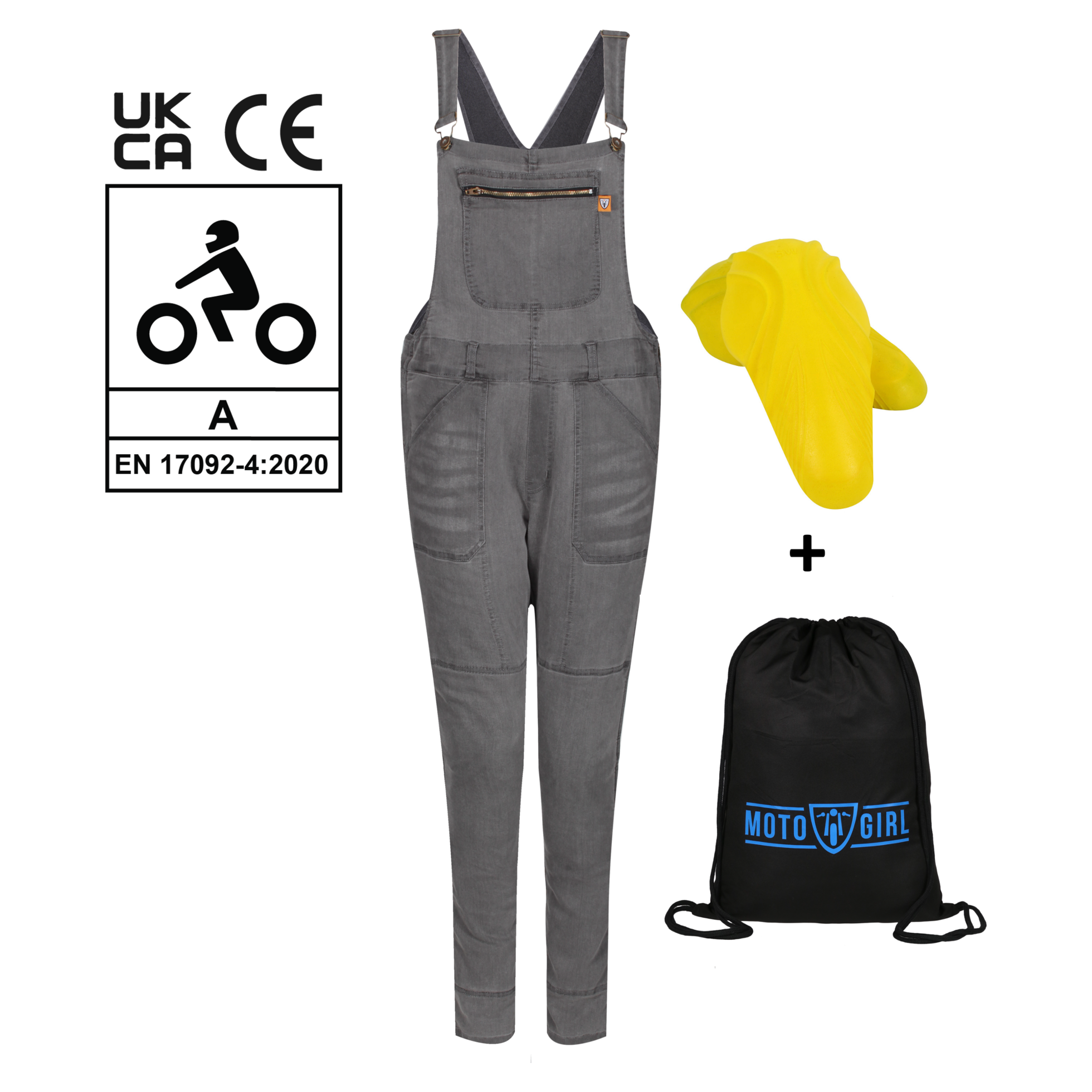 MotoGirl Irene Dungarees Grey