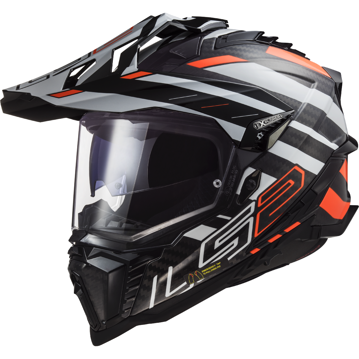 LS2 MX701 Carbon Explorer Edge Black/Fluo Orange ECE 22.06