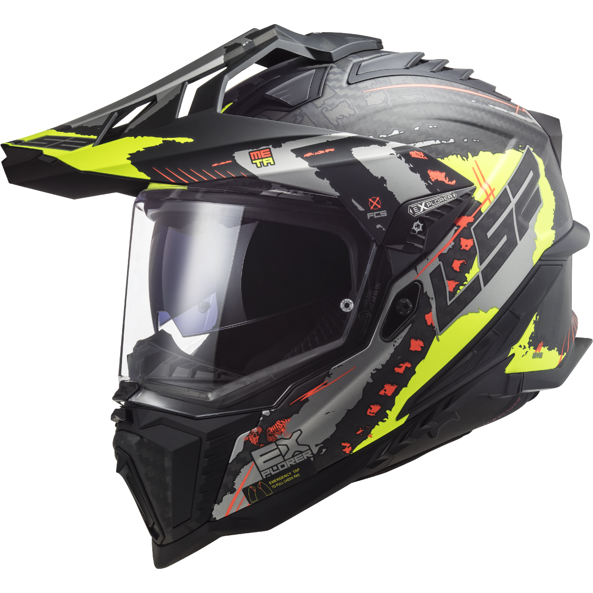 LS2 MX701 Carbon Explorer Extend Matt High Visibility Yellow