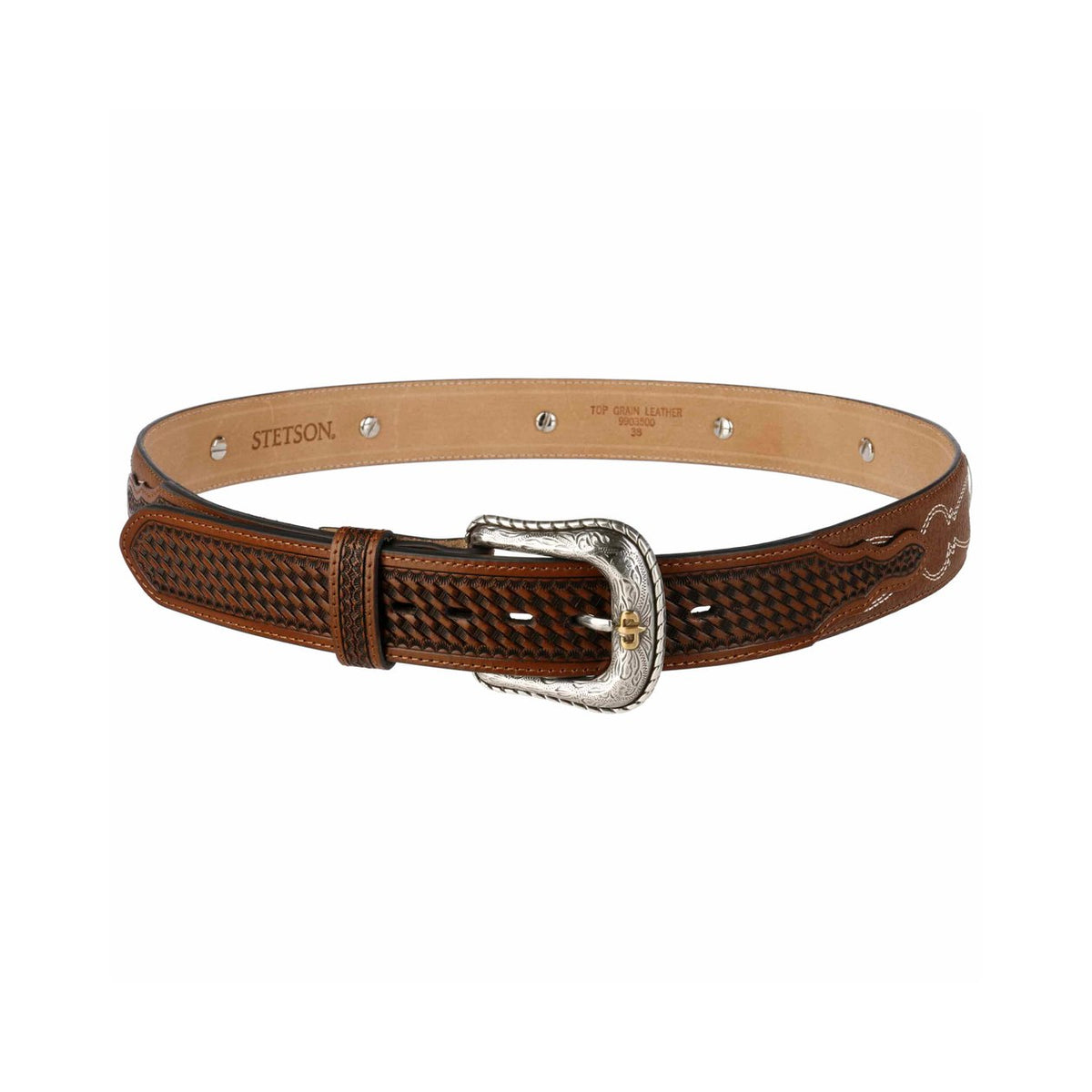 Stetson Pebble Basket Weave Leather Belt