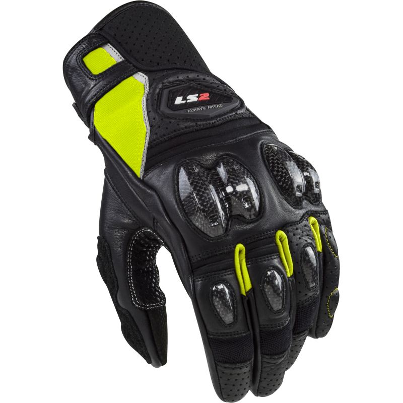 LS2 Spark 2 Leather Man Gloves Black/High Visibility Yellow