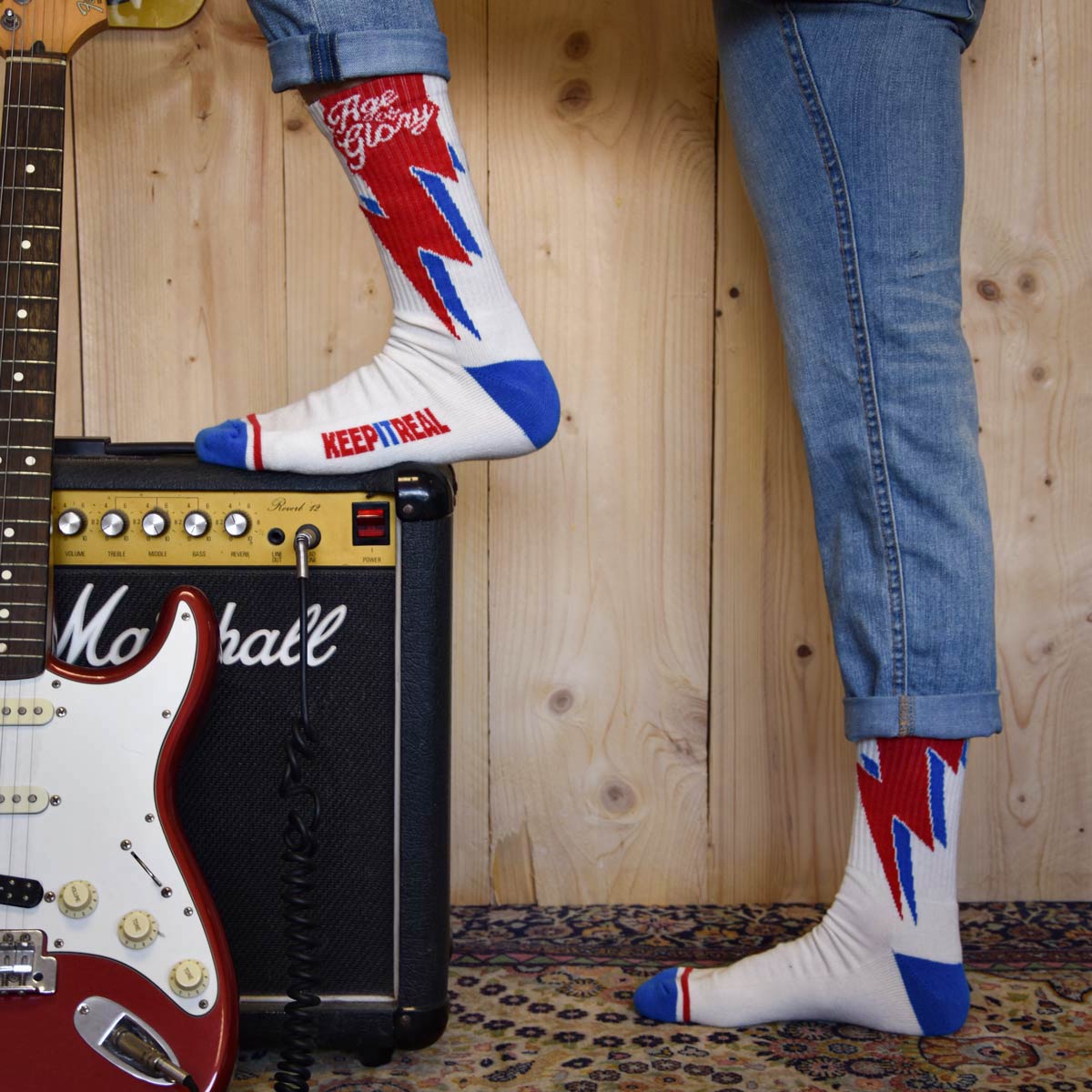 Age of Glory Bolts Socks White/Red/Blue